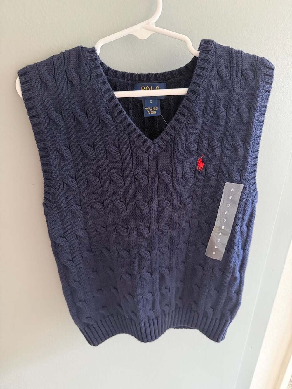 Polo Ralph Lauren Boys Navy Blue Cable Knit V-Neck Sweater Vest Size 5